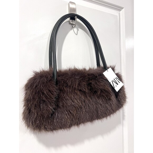 ZARA FAUX FUR SHOULDER BAG LIMITED EDITION WOMAN HANDBAG- BROWN 6233/510 - Picture 6 of 16